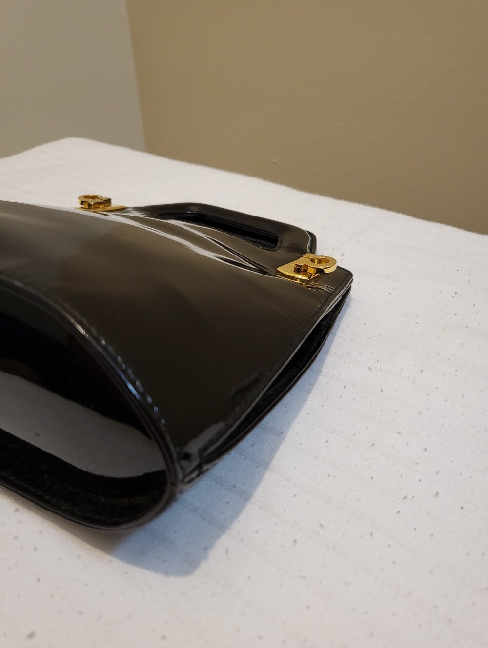 Salvatore Ferragamo Mini Wanda Black Patent Leather Top-Handle Bag with Strap - Picture 8 of 16